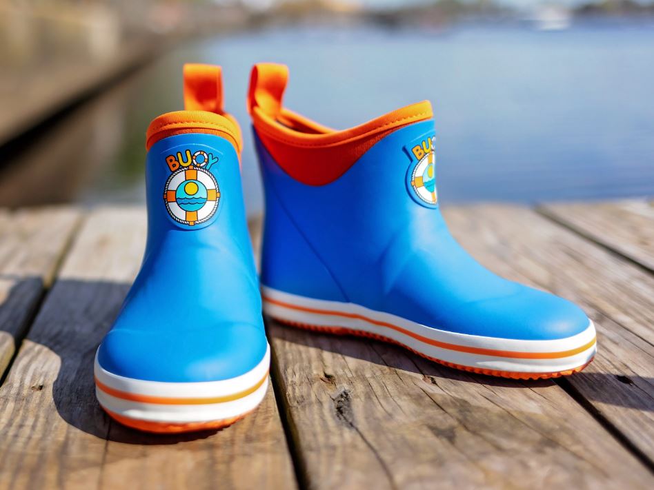 Buoy Boots Blue with Orange Trim Childrens Ankle Length Rain Boots BB103
