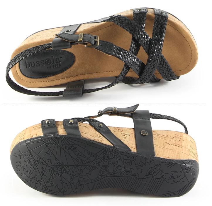 Bussola Black Formentera Woven Cross Straps Womens Wedge Sandals FIDA