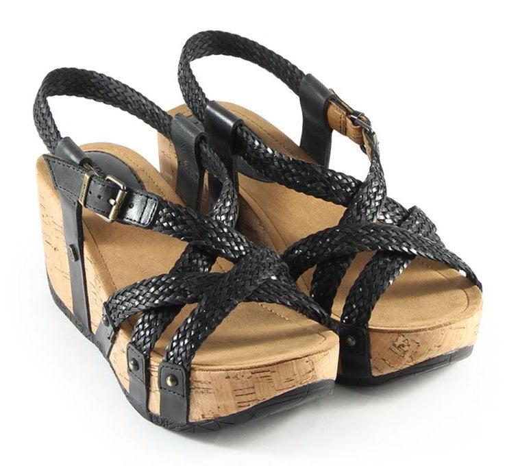 Bussola Black Formentera Woven Cross Straps Womens Wedge Sandals FIDA