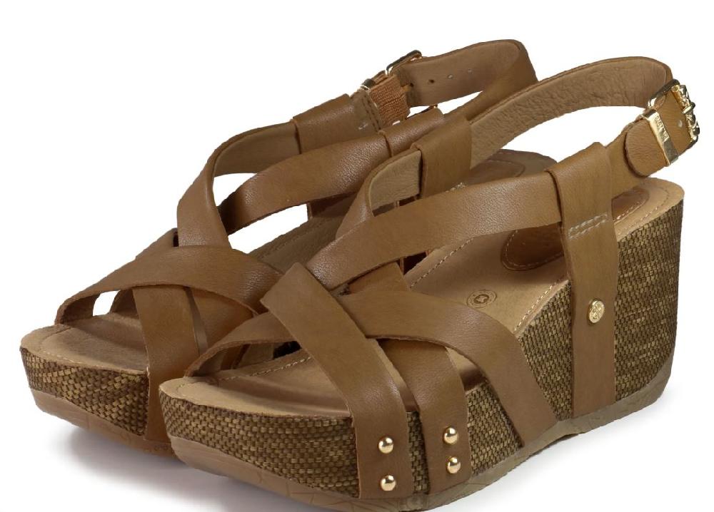 Bussola Camel Formentera Felipa Women's Cross Straps Wedge Sandals FELIPA-CAMEL