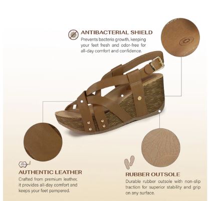 Bussola Camel Formentera Felipa Women's Cross Straps Wedge Sandals FELIPA-CAMEL