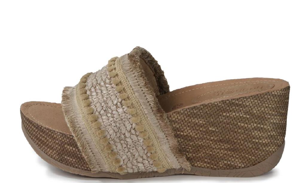 Bussola Natural Faustina Women's Embroidery Wedge Slide Sandals FAUSTINA-NATURA