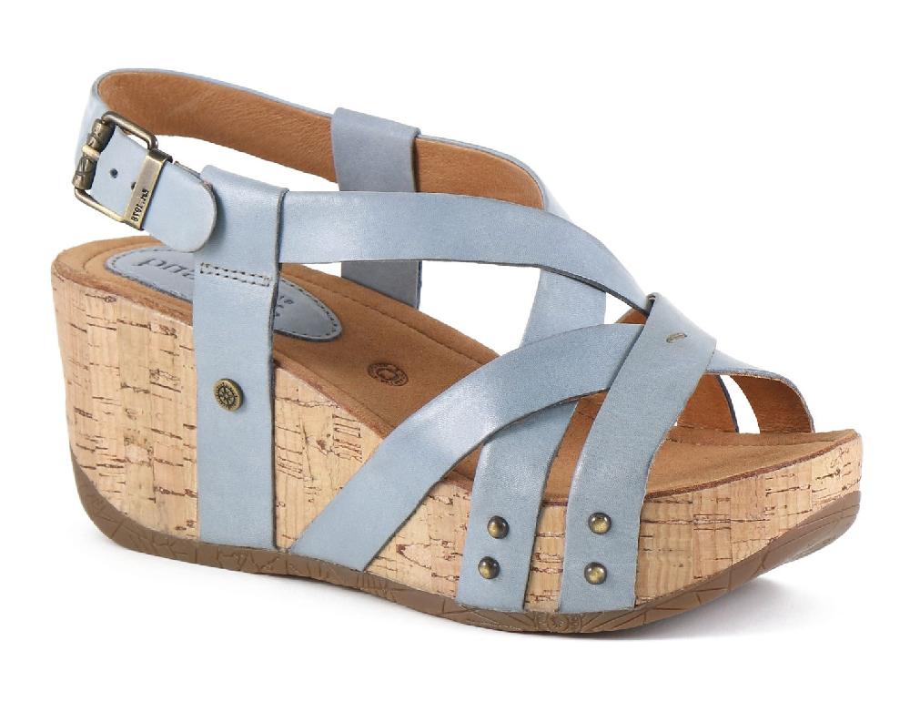 Bussola Natural Vitello Jeans Fabia Womens Adjustable Back Wedge Sandals FABIA