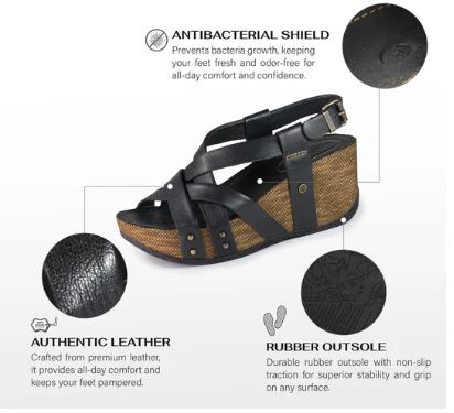 Bussola Nero Formentera Felipa Women's Cross Straps Wedge Sandals FELIPA-NERO