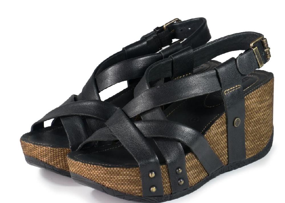 Bussola Nero Formentera Felipa Women's Cross Straps Wedge Sandals FELIPA-NERO
