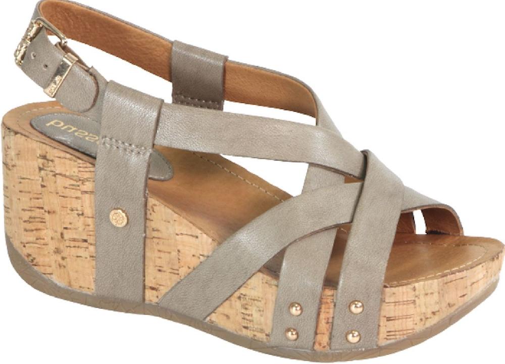 Bussola Taupe Formentera Fern Cross Strap Women's Wedge Sandals FERN-TAUPE