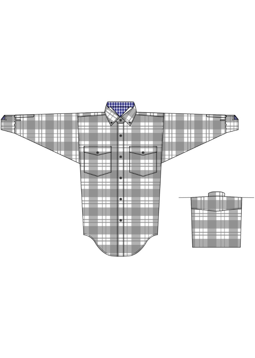 C0D1092 Grey Plaid Long Sleeve Button Down Boys Panhandle Slim Western Shirt