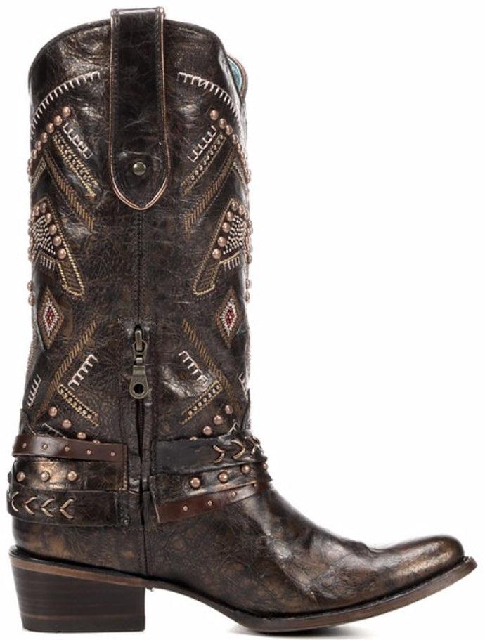 C2932 Copper/Red Studded Harness Corral Womens Western Cowboy Boots