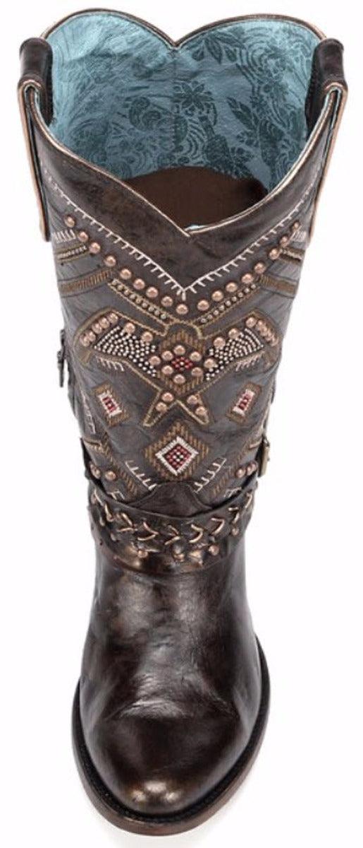 C2932 Copper/Red Studded Harness Corral Womens Western Cowboy Boots