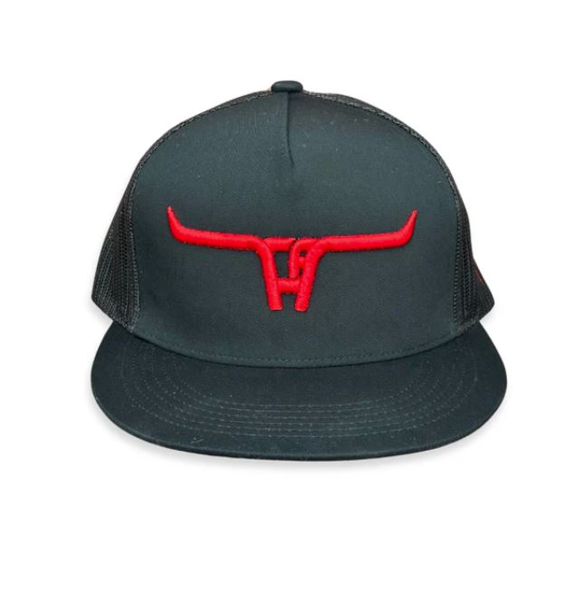Cactus Alley Black Longhorn Hat with Red Longhorn Puff Stitch Out CA LONGHORN RED