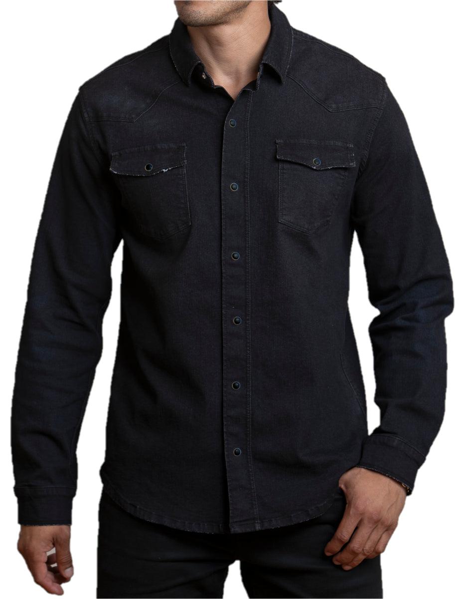 Canyon of Heroes Black Big Sky Collared Men's Longsleeve Snap Shirt WS23000-BW