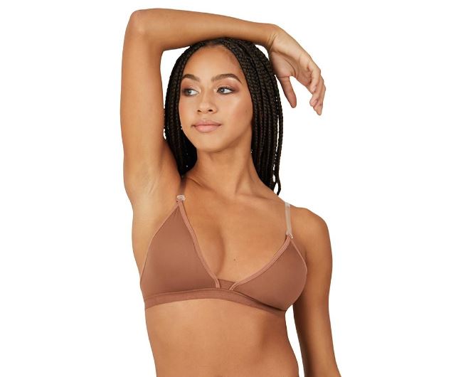 Capezio Mocha Deep Neck Clear Back Bra 3777W