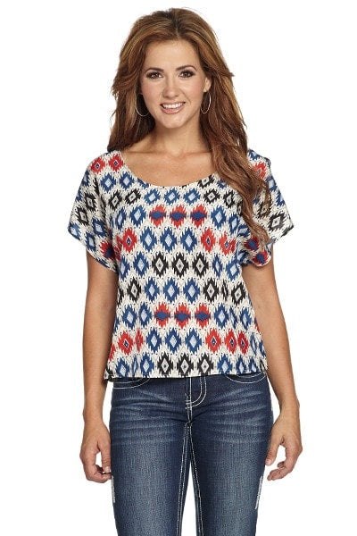 CG505-05 Polyester Short Sleeve Tribal Print Womens Cowgirl Up Shirt