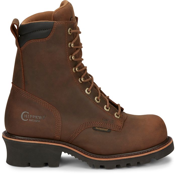 Chippewa Heavy Duty Tan Valdor 8 Inch Men's Waterproof Composition Toe Logger Boots 73236