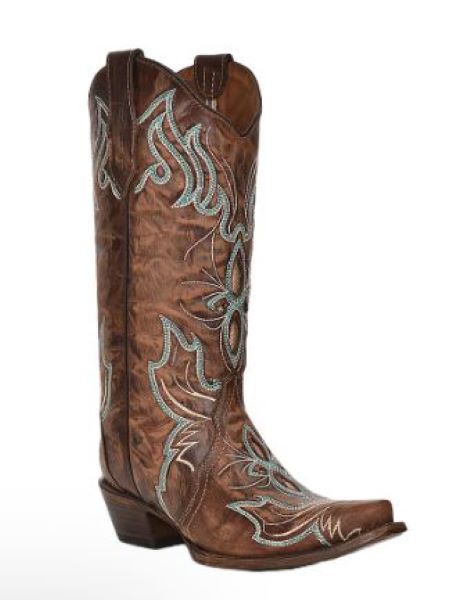 Circle G by Corral Brown Inlay w/Turquoise Embroidery Women's Snip Toe Western Boots L5961