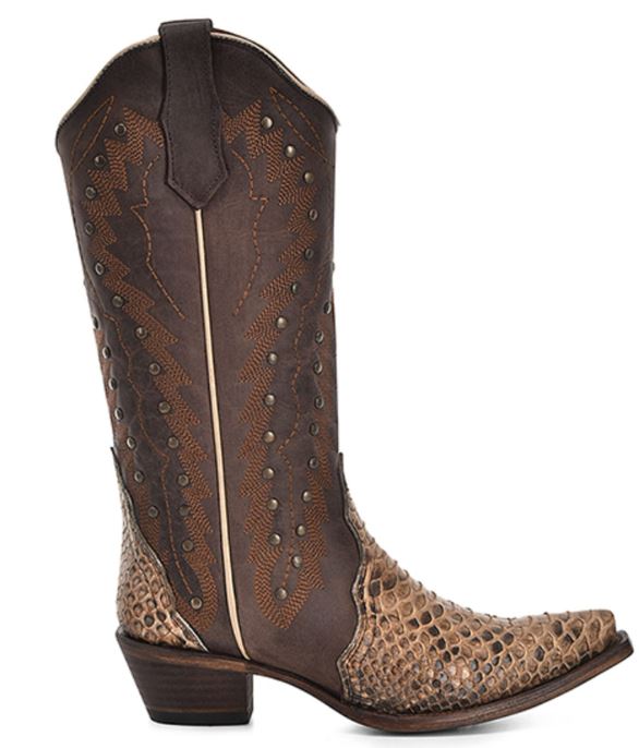 Circle G By Corral Brown With Python Print Women's Exotic Python Western Boots L6045