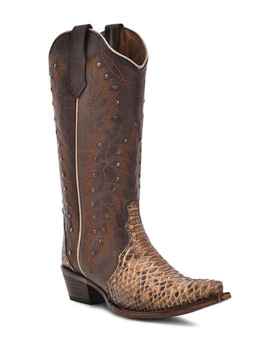 Circle G by Corral Brown with Python Print Women's Exotic Python Western Boots L6045