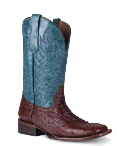 Circle G by Corral Chocolate/Blue Men's Ostrich Square Toe Western Boots L6050