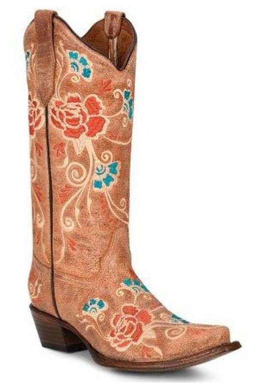 Circle G by Corral Cognac Embroidered Floral Womens Western Boots L5847