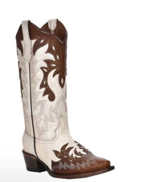 Circle G by Corral Pearl White/Cognac Overlay Women's Snip Toe Western Boots L6032