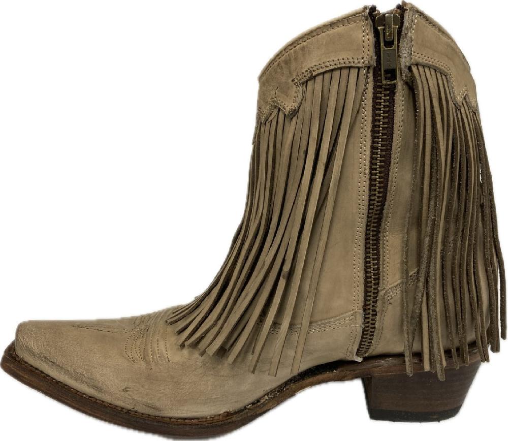 Circle G By Corral Sand Women's Snip Toe Fringe Ankle Boots L6071