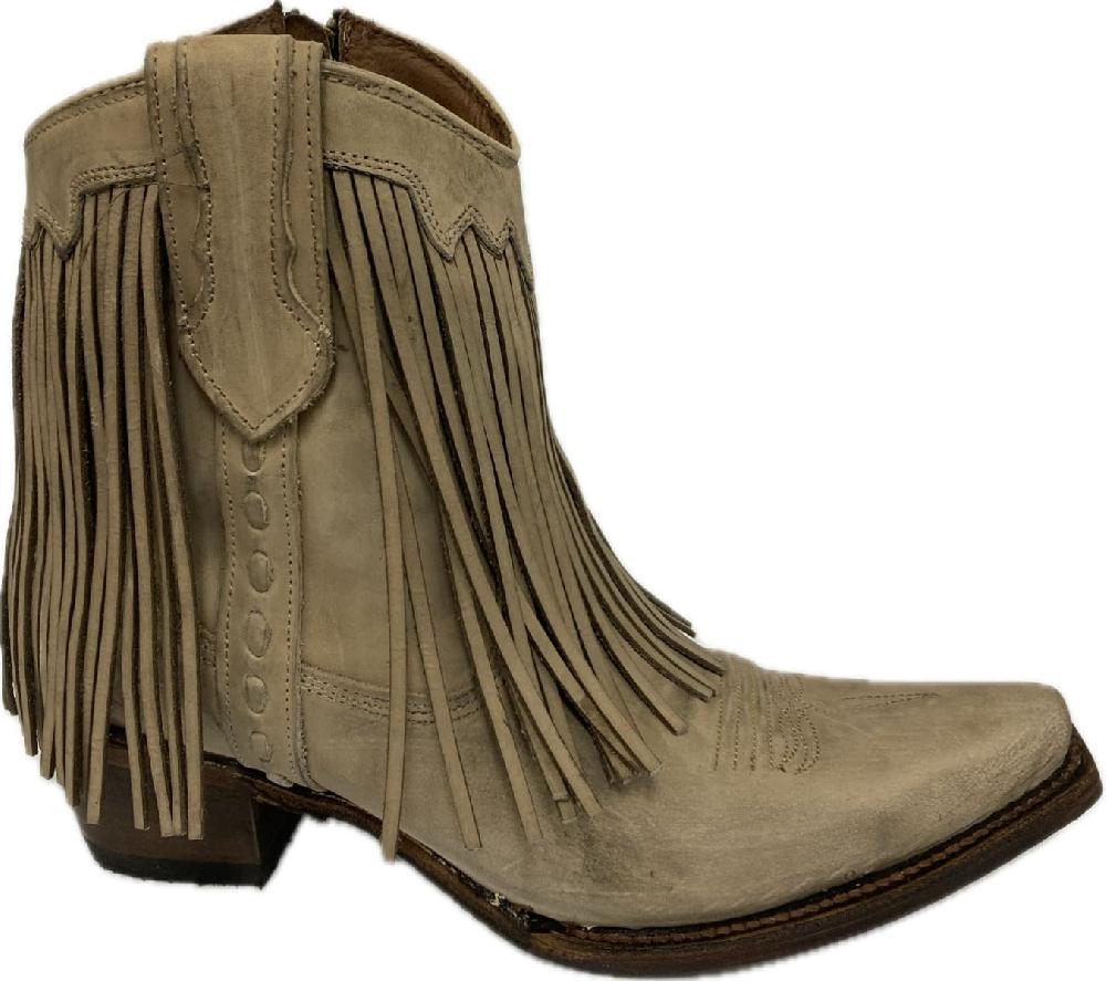 Circle G by Corral Sand Women's Snip Toe Fringe Ankle Boots L6071