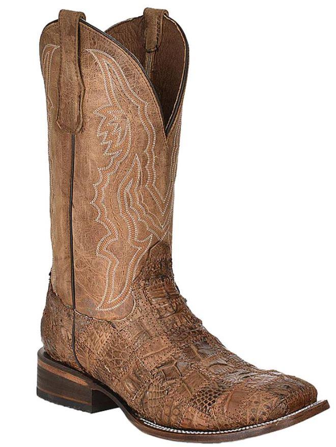 Circle G by Corral Tan 12 inch Men's Caiman Patchwork Vamp Men's Square Toe Boots L5949