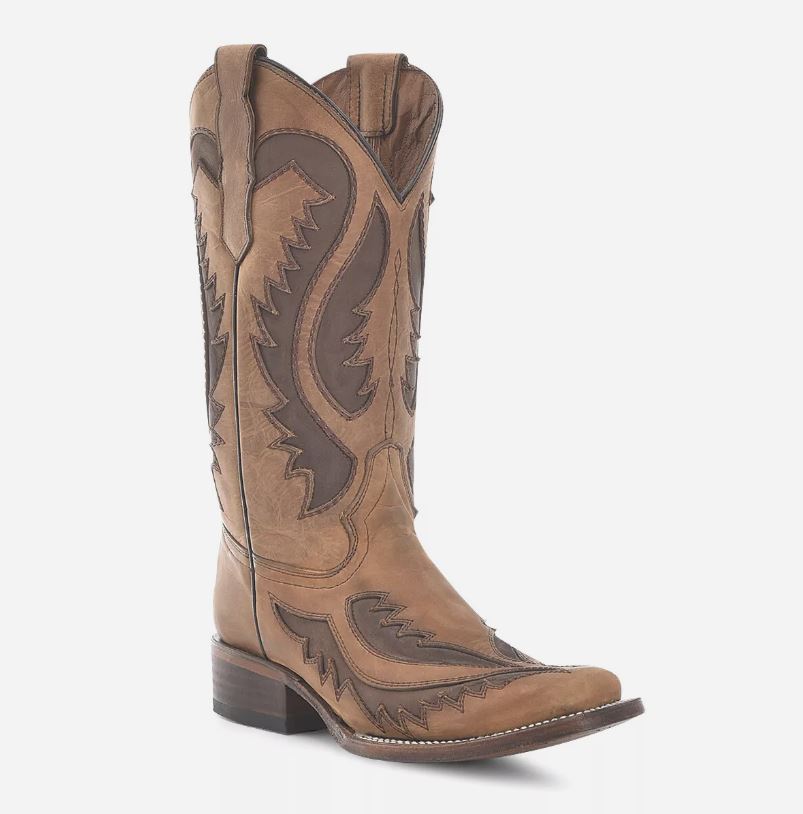 Circle G by Corral Tan/Chocolate Women's 12 inch Square Toe Western Boots with Inlay L6129