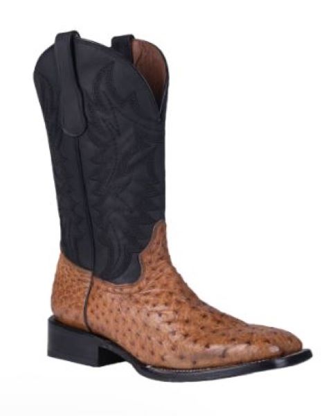 Circle G Tan/Black Men's Ostrich Leather Wide Square Toe Ostrich Boots L6051