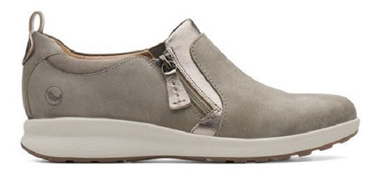 Clarks Taupe Combi Womens Un Adorn Zip Comfort Shoe UN-ADORN