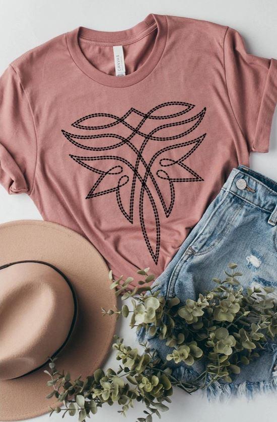 Colorbear Mauve Western Boot Stitch Graphic Tee Shirt US3001-E2345