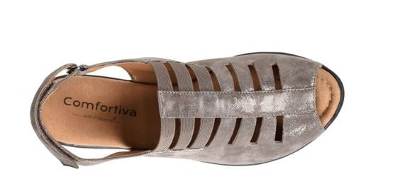 Comfortiva Faye Women's Smoke Foil Suede Sling Black Strap Open Toe Comfort Sandal 8330091