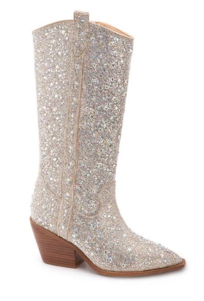 Corky Clear Rhinestone Glitzy Women's Snip Toe Mid Calf Western Boots 81-0020-CLRS