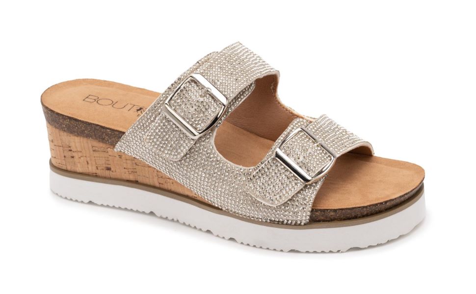 Corky's Natural and Rhinestone Embellished 2 Strap Wedge Sandal 41-0113-CRYS