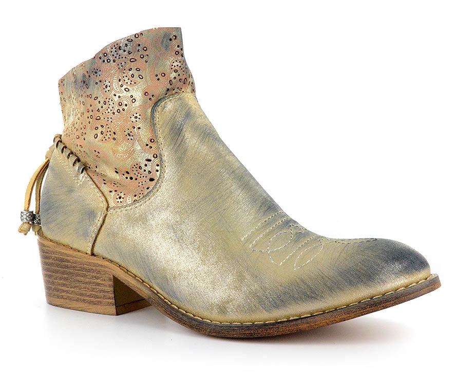 Corkys Dazzling Gold Faux Leather Laser Cut Distressed Womens Ankle Boots 80-9508-GOLD