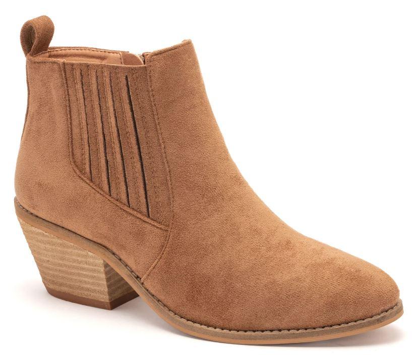 Corkys Tobacco Suede Potion Womens Short Booties 80-0042