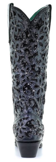 Corral Black Full Floral Inlay Snip Toe Womens Boots A3589