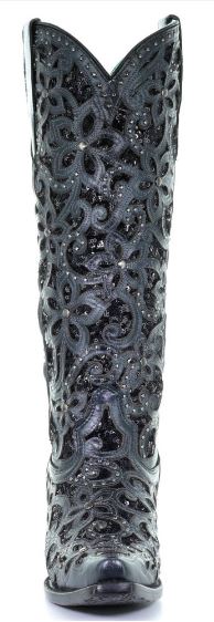Corral Black Full Floral Inlay Snip Toe Womens Boots A3589