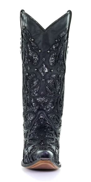Corral Black Glitter Inlay And Studs Snip Toe Womens Boots C3423