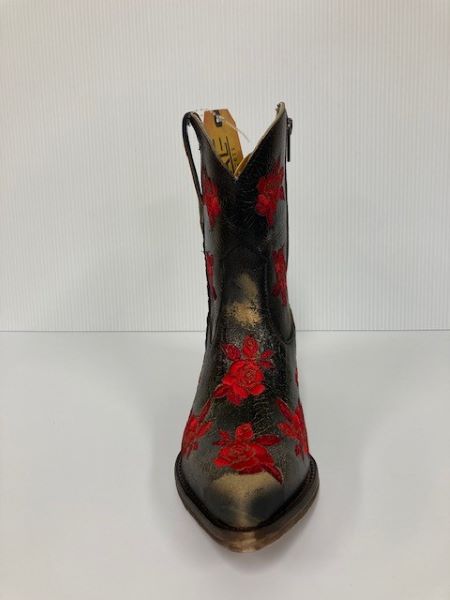 Corral Black/Red Rose Embroidery Women's Ankle Boots F1272