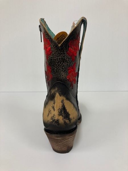 Corral Black/Red Rose Embroidery Women's Ankle Boots F1272