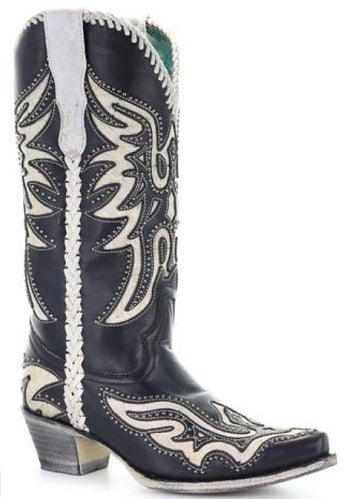 Corral Black & White Women's Studded Inlay Western Boots E1543