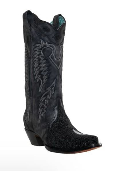 Corral Black with Embroidery Sting Ray Women's Snip Toe Western Boots A4424