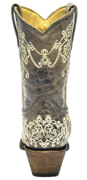 Corral Bone Crater Embroidery Womens Snip Toe Short Boots A3190