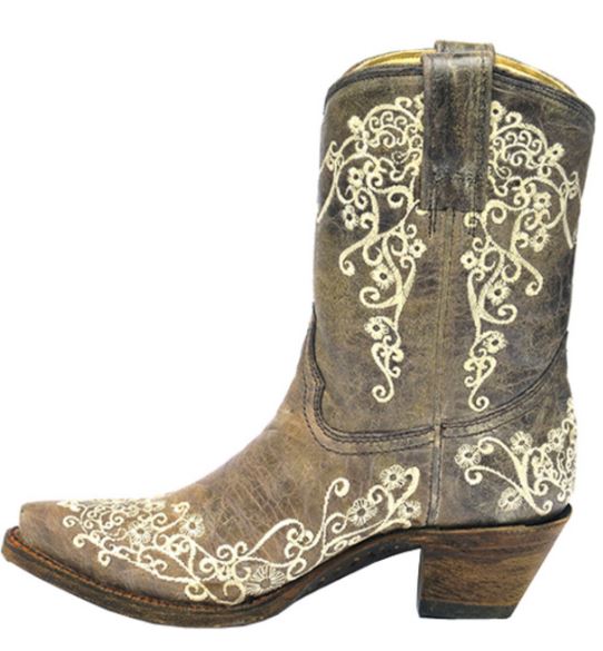 Corral Bone Crater Embroidery Womens Snip Toe Short Boots A3190