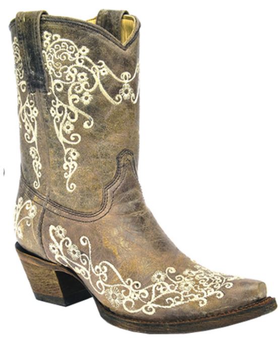 Corral Bone Crater Embroidery Womens Snip Toe Short Boots A3190
