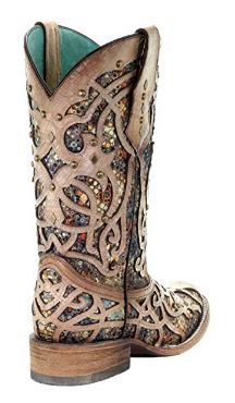 Corral Brown Bone Multicolor Inlay And Studs Square Toe Womens Boots C3405