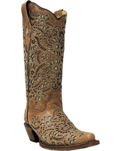 Corral Brown Glitter Inlay and Ebroidered Womens Western Boots A3352