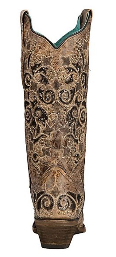 Corral Brown Glitter Inlay & Studs Womens Snip Toe Western Boots C3331