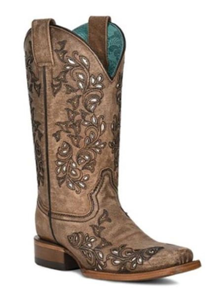 Corral Brown Inlay with Embroidery and Studs Women's Western Boots Z5134